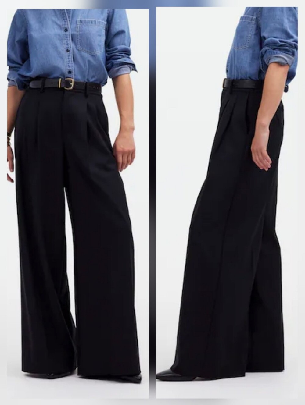 Madewell Harlow Superwide-Leg Pleated Black Trouser Pants High Rise Pockets